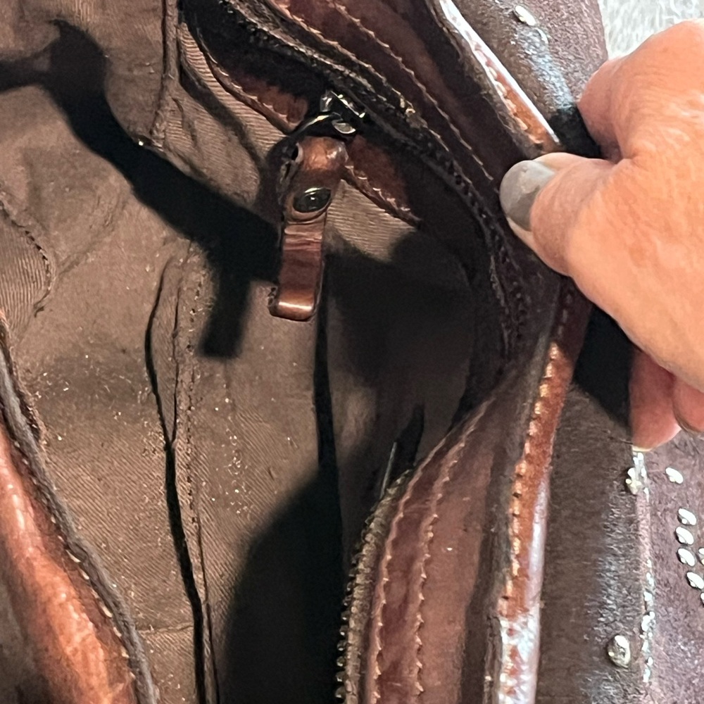 Brown Studded Leather Shoulder Bag, Campomaggi made in Italy - Picture 5 of 8